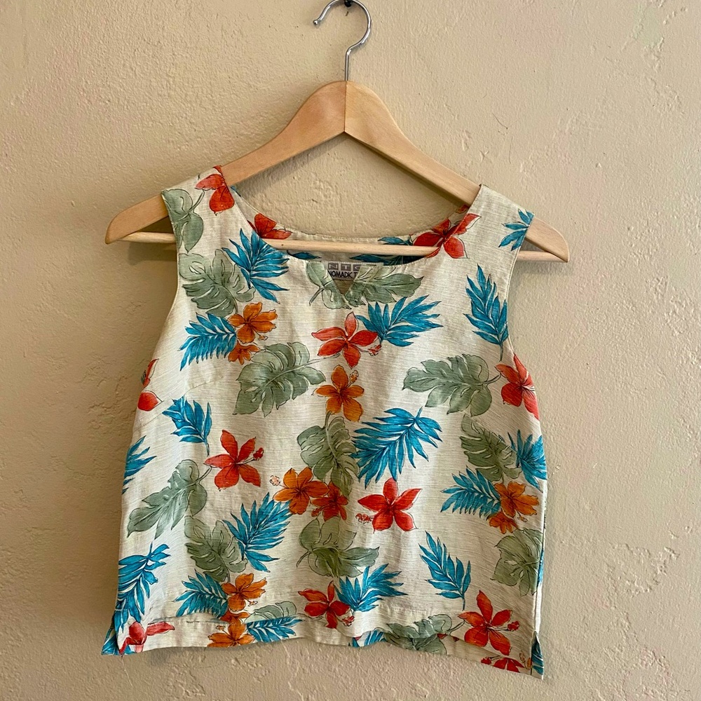Nomadic Traders Floral Crop Sleeveless Tank, Size Small